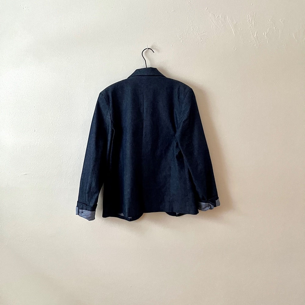 Gap Navy Blue Denim Pinstripe Lined Single Button Collared Fit & Darted Blazer 8 - Picture 6 of 12